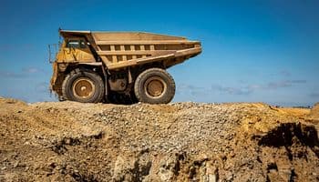 An image of a Caterpillar dump truck in construction.