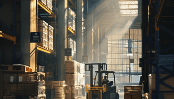 An Image illustrating a forklift in warehouse.